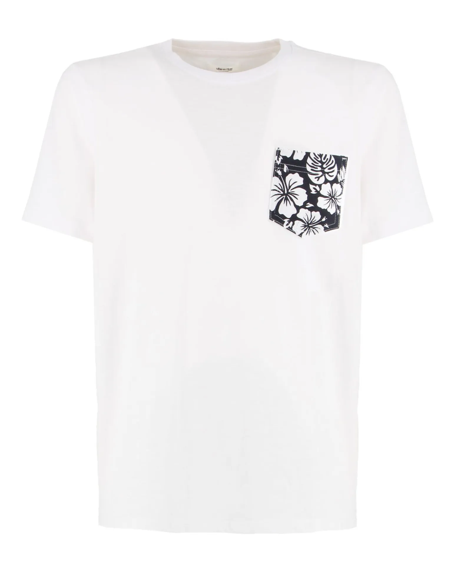 WAIKIKI RUN - T-SHIRT MEZZA MANICA CON TASCHINO BIANCA CON DETTAGLI FLOREALI, URANIO