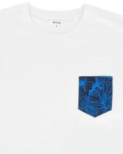WAIKIKI RUN - T-SHIRT MEZZA MANICA CON TASCHINO  BIANCA CON DETTAGLI FLOREALI, URANIO