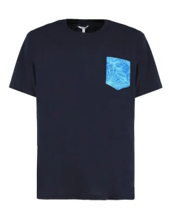 WAIKIKI RUN - T-SHIRT MEZZA MANICA  CON TASCHINO BLU CON DETTAGLI FLOREALI, URANIO
