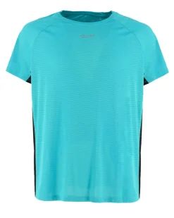 WAIKIKI RUN - T-SHIRT SPORTIVA JAQUARD WAFFLE IN MESH TRASPIRANTE AZZURRA E NERA DA UOMO - PEPE