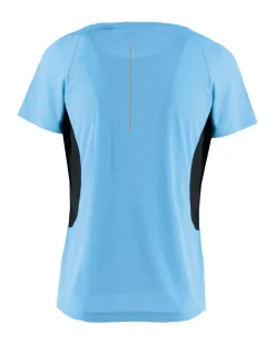 WAIKIKI RUN - T-SHIRT SPORTIVA JAQUARD WAFFLE IN MESH TRASPIRANTE BLU SKY E NERA DA DONNA - MARCELA