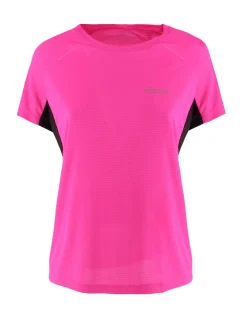 WAIKIKI RUN - T-SHIRT SPORTIVA JAQUARD WAFFLE IN MESH TRASPIRANTE FUXIA FLUO E NERA DA DONNA - MARCELA