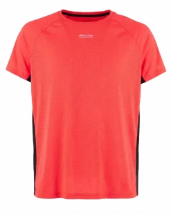 WAIKIKI RUN - T-SHIRT SPORTIVA JAQUARD WAFFLE IN MESH TRASPIRANTE ARANCIONE FLUO E NERA DA UOMO - PEPE