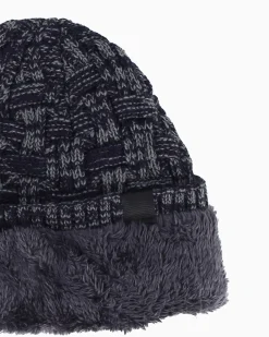 WAMPUM - Cuffia blu a maglia con interno rifinito in pelliccia