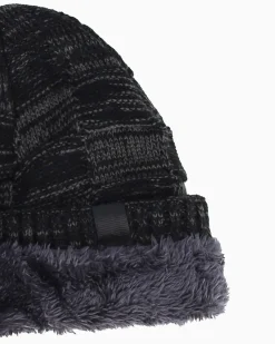 WAMPUM - Cuffia nera a maglia con interno rifinito in pelliccia
