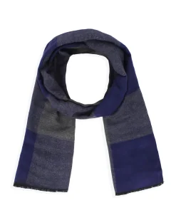 WAMPUM - Sciarpa con frange a quadri grigia e blu da uomo