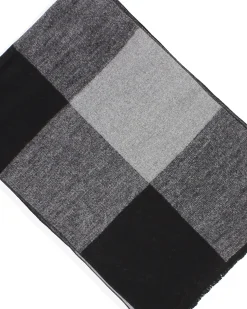 WAMPUM - Sciarpa con frange a quadri grigia e nera da uomo