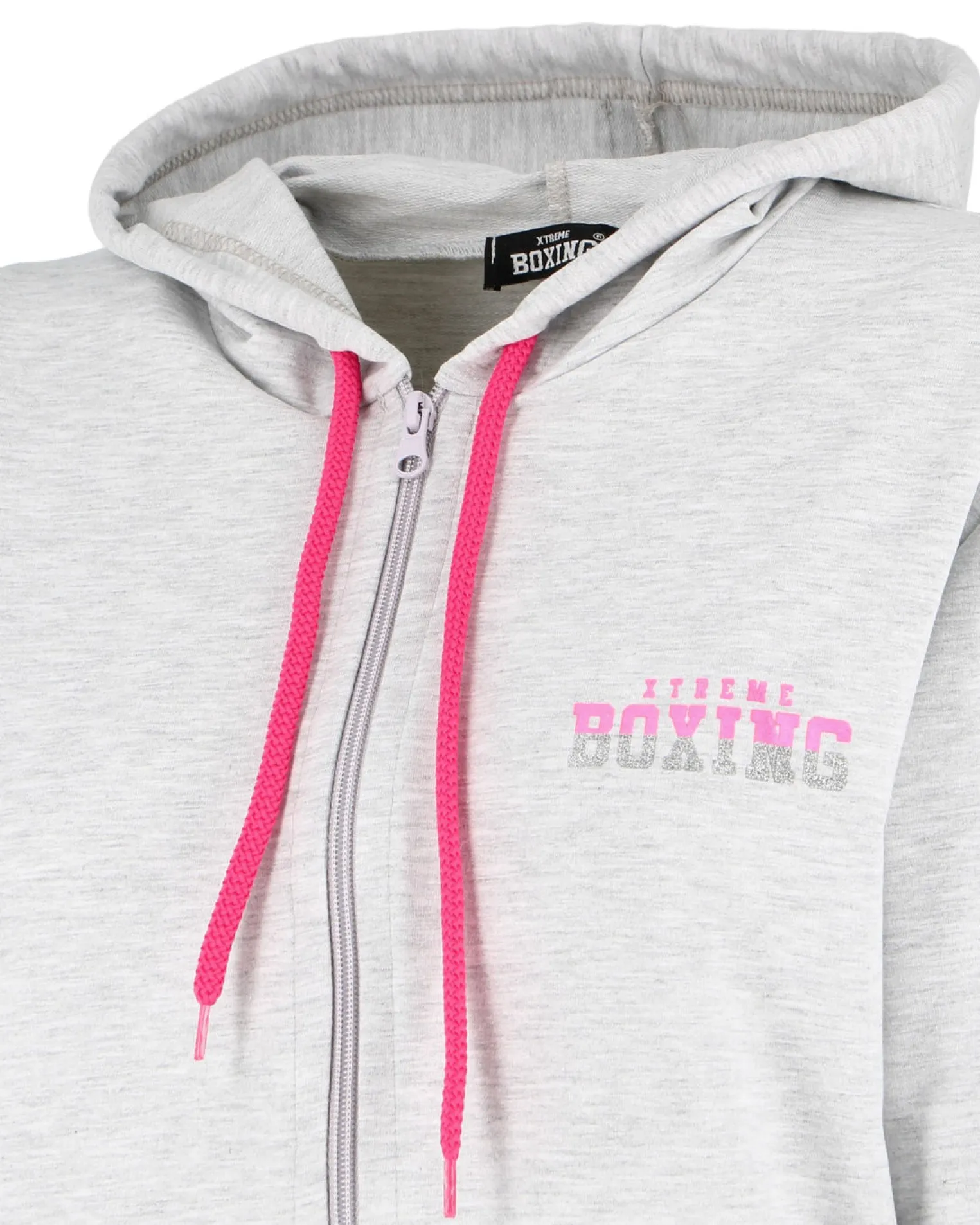XTREME BOXING - Felpa con cappuccio e zip completa grigia da donna in cotone