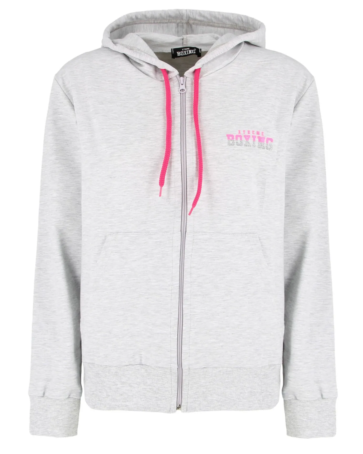 XTREME BOXING - Felpa con cappuccio e zip completa grigia da donna in cotone
