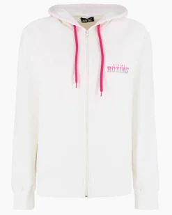 XTREME BOXING - Felpa con cappuccio e zip completa panna da donna in cotone