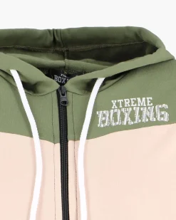 XTREME BOXING - FELPA VERDE/BEIGE/NERO DA DONNA FULL ZIP CON CAPPUCCIO
