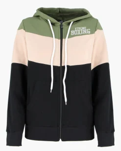 XTREME BOXING - FELPA VERDE/BEIGE/NERO DA DONNA FULL ZIP CON CAPPUCCIO