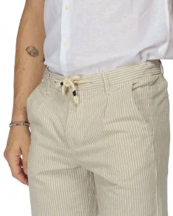 YELLOW DOG - BERMUDA DA UOMO BEIGE TASCA AMERICA A RIGHE CON LACCIO