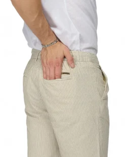YELLOW DOG - BERMUDA DA UOMO BEIGE TASCA AMERICA A RIGHE CON LACCIO