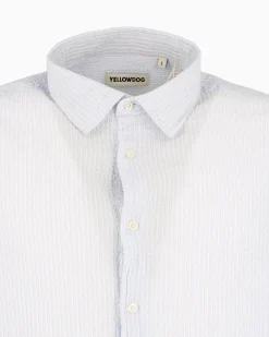YELLOW DOG - Camicia manica lunga riga goffrato celeste e bianco in cotone