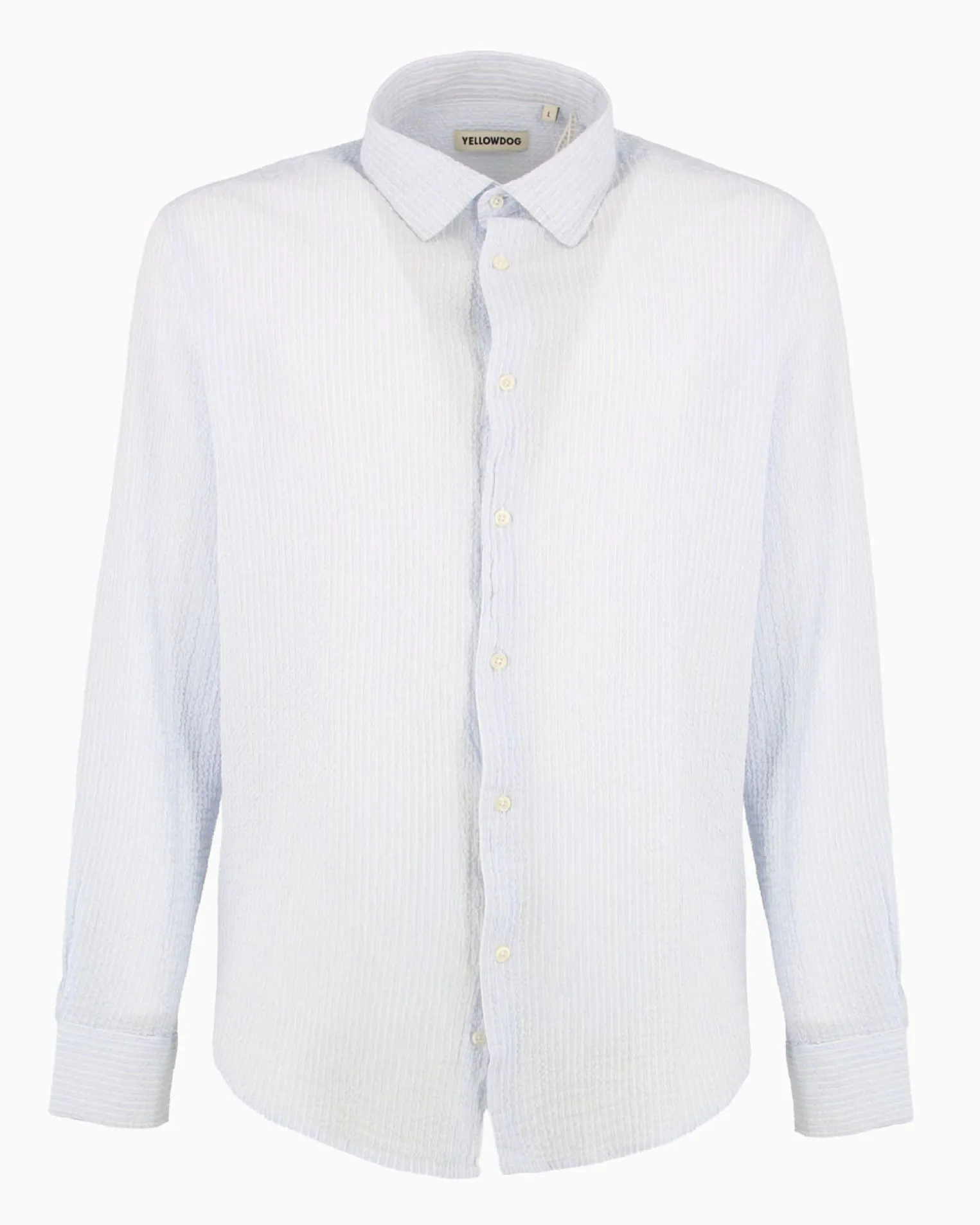 YELLOW DOG - Camicia manica lunga riga goffrato celeste e bianco in cotone