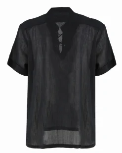 YELLOW DOG - CAMICIA MEZZA MANICA NERA, SCOLLO A V E LACCI FROTALI