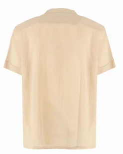 YELLOW DOG - CAMICIA MEZZA MANICA BEIGE, SCOLLO A V E LACCI FROTALI