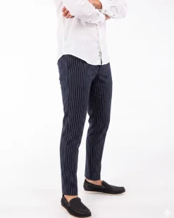 YELLOW DOG - Pantalaccio tasca america riga goffrato blu con righe bianche