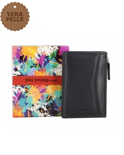 YOU YOUNG COVERI - Portafoglio blu in VERA PELLE da donna con tasca frontale