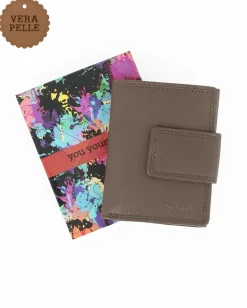YOU YOUNG COVERI - Portafoglio taupe in VERA PELLE con pattina e taschino portamontete