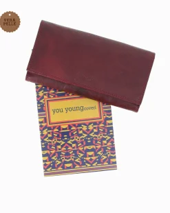YOU YOUNG COVERI - Portafoglio rosso in VERA PELLE con patta e doppia tasca posteriore
