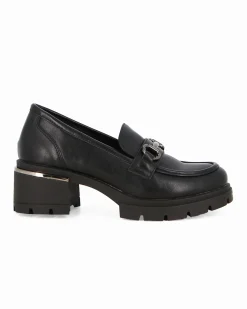 ZOE - Mocassino nero con suola track e morsetto sulla fascia frontale
