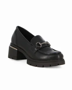 ZOE - Mocassino nero con suola track e morsetto sulla fascia frontale