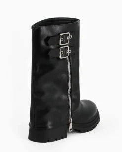 ZOE - Stivale nero con risvolto e zip laterale, tacco 3,5CM
