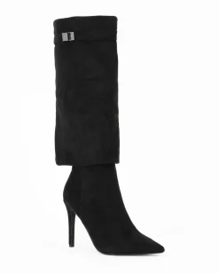 ZOE - Stivale nero scamosciato con risvolto e zip laterale, tacco 10CM