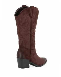 ZOE - Stivale texano marrone scamosciato con zip laterale, tacco 6CM
