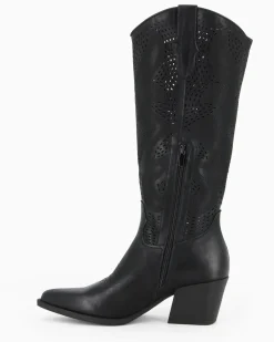 ZOE - Stivale texano nero con zip laterale, tacco 6CM