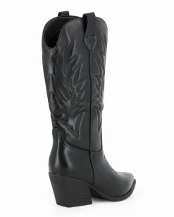 ZOE - Stivale texano nero con zip laterale, tacco 7CM