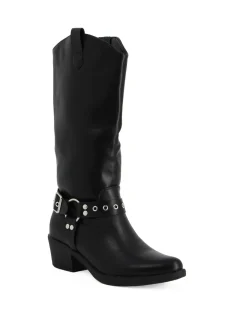 ZOE - Stivale texano nero con zip laterale e cinturino con fibbia, tacco 5CM