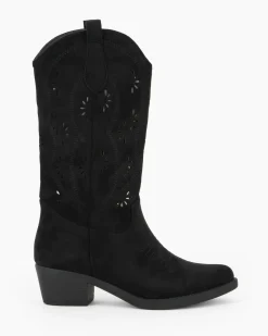 ZOE - Stivale texano nero scamosciato con zip laterale, tacco 5CM
