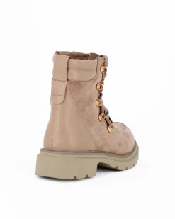ZOE - Stivaletto khaki scamosciato con lacci e zip laterale, tacco 3,5CM